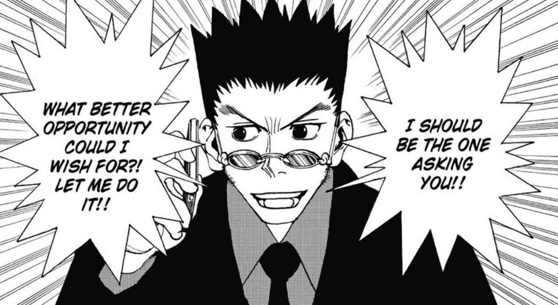 Manga panel of Leorio making a proposal